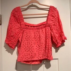 STATE Vibrant Hot Pink Eyelet Blouse